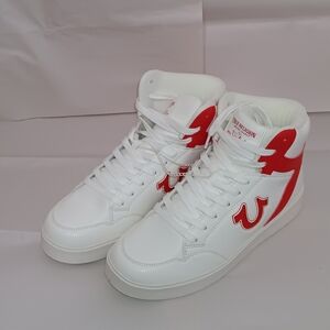 True Religion White and Red High-Top Sneakers